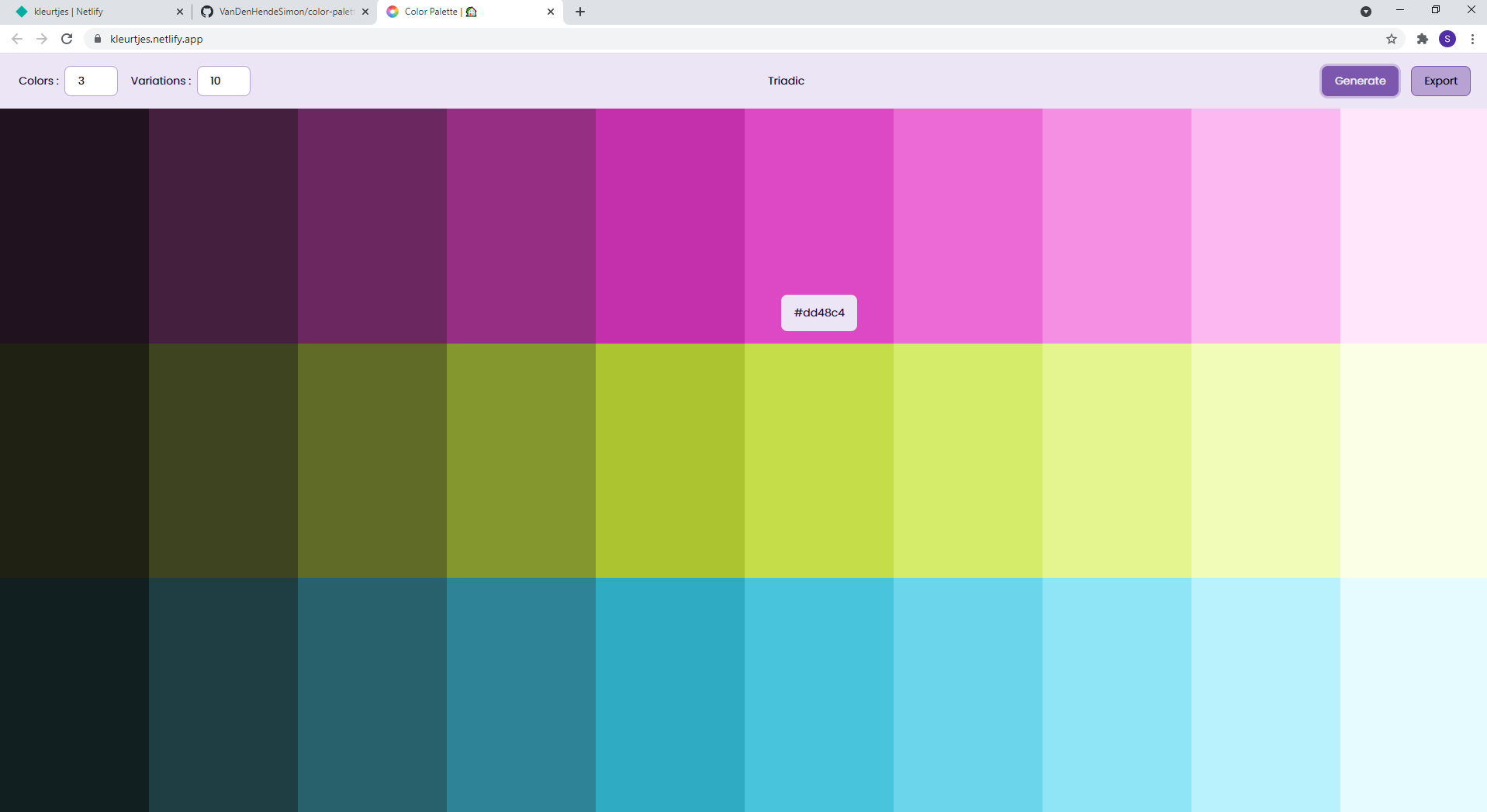 GitHub - VanDenHendeSimon/color-palette: Generate color schemes with ...